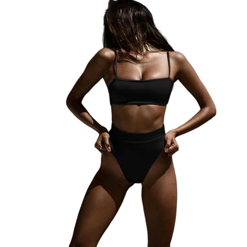 BAYAJIAZ Bikini Hohe Taille Bauchkontrolle Zweiteilige Badeanzug Frauen Bikini Set Badebekleidung Mujer Tankini Set-schwarz-XL von BAYAJIAZ
