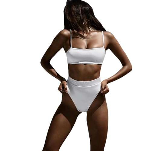 BAYAJIAZ Bikini Hohe Taille Bauchkontrolle Zweiteilige Badeanzug Frauen Bikini Set Badebekleidung Mujer Tankini Set-weiß-XL von BAYAJIAZ