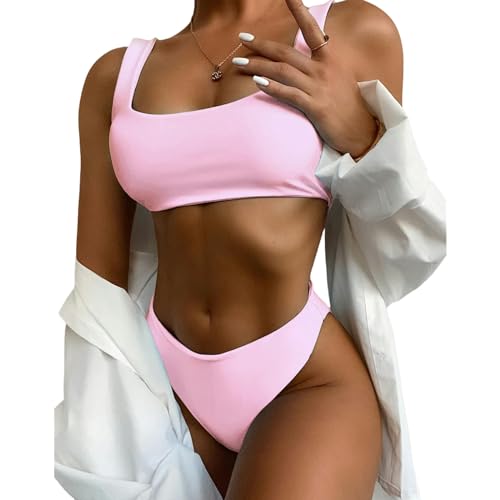 BAYAJIAZ Bikini Mode Frauen Hohe Taille Reine Farbe Push-up Gepolstert Badeanzug Strandkleidung Zweitschnitte Bikini-b-m von BAYAJIAZ