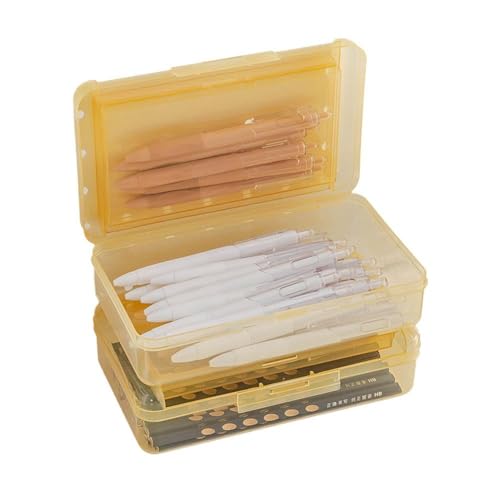 BBASILIYSD Doppelschichtiges Federmäppchen mit großem Fassungsvermögen, Kunststoff-Federbox, durchscheinender Kunststoff-Deckel, niedlicher Bleistift mit harten Boxen, gelb, Einheitsgröße von BBASILIYSD
