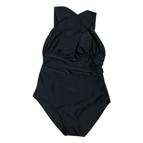 BBAUER Badeanzug Damen Badeanzug Sommer Solid Color Cross Einteiliger Badeanzug Mode Bademode-Schwarz-S von BBAUER
