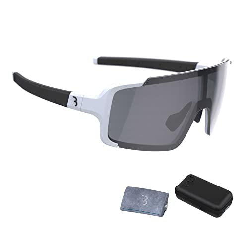 BBB Cycling Sport Glasses Chester Smoke Flash Mirror Travelcase Fahrradbrille für Herren und Damen mit Große Photochrome Gläser und 100% UV400-Schutz inkl. Hartschalenetui, Matt Weiß, Einheitsgröße von BBB