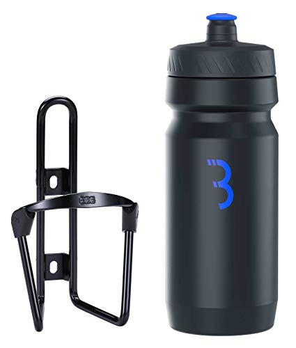 BBB Cycling Wasserflasche und Halter Kombination Universal Fahrrad Flaschenhalter für Rennrad und MTB Leicht Aluminium FuelTank und CompTank BBC-03C Schwarz/Schwarz-Blau von BBB