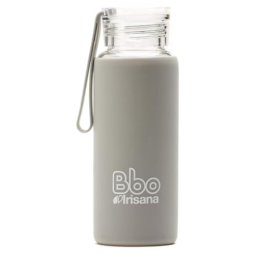 Irisana – Wasserflasche – 330 ml – Grau – 6,5 x 6,5 x 18 cm – Ideale Sportkaraffe aus Glas für das Fitnessstudio – Mit Borosilikat und Silikon – Bbo-Kollektion von Bbo Irisana