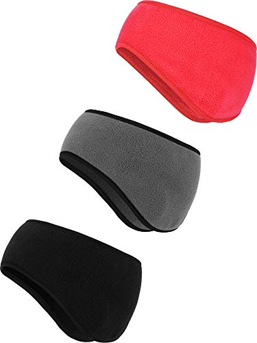 BBTO 3 Stück Ohrenwärmer Stirnband Winter Stirnbänder Fleece Stirnband für Damen Herren (schwarz, grau, rot) von BBTO