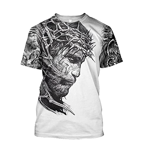 BBYOUTH 3D-Gedrucktes Christliches Jesus-Tattoo-T-Shirt Sommer Casual Kurzarm Für Herren Und Frauen,Jesus,L von BBYOUTH