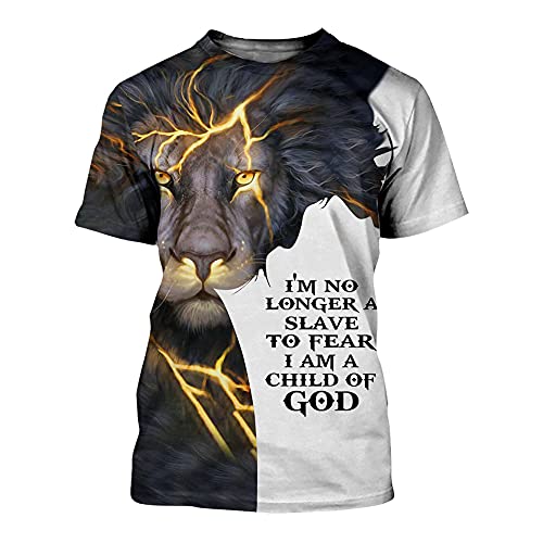 BBYOUTH 3D-Gedrucktes Christliches Jesus-Tattoo-T-Shirt Sommer Casual Kurzarm Für Herren Und Frauen,Lion of Authority,L von BBYOUTH