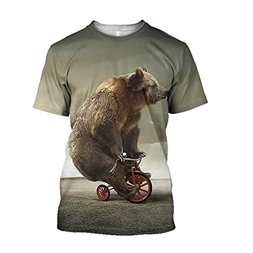 BBYOUTH Bear Hunter T-Shirt Lustig 3D Digitaldruck Camo Jagd T-Shirt Sommer Kurzarm 11 USA Größe,Bear Cycling,7XL von BBYOUTH