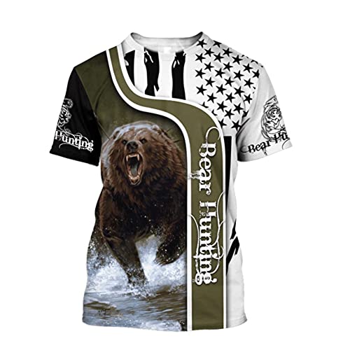 BBYOUTH Bear Hunter T-Shirt Lustig 3D Digitaldruck Camo Jagd T-Shirt Sommer Kurzarm 11 USA Größe,Bear Hunting,3XL von BBYOUTH