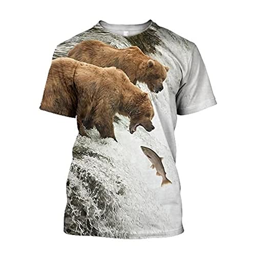 BBYOUTH Bear Hunter T-Shirt Lustig 3D Digitaldruck Camo Jagd T-Shirt Sommer Kurzarm 11 USA Größe,Catch Fish,7XL von BBYOUTH