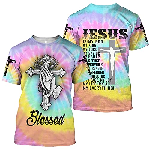 BBYOUTH Jesus T-Shirt Für Herren Und Frauen, Sommer Hipster Ritter Templar Tattoo 3D Bedruckt Lässig Kurzarm 7 Muster,Blessed,S von BBYOUTH