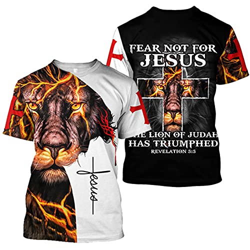 BBYOUTH Jesus T-Shirt Für Herren Und Frauen, Sommer Hipster Ritter Templar Tattoo 3D Bedruckt Lässig Kurzarm 7 Muster,Fear not for Jesus,XXL von BBYOUTH