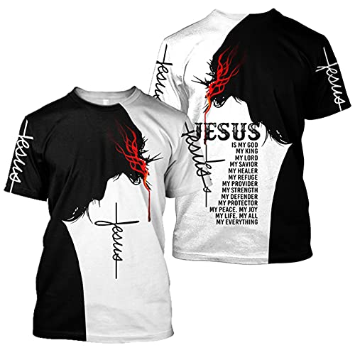BBYOUTH Jesus T-Shirt Für Herren Und Frauen, Sommer Hipster Ritter Templar Tattoo 3D Bedruckt Lässig Kurzarm 7 Muster,Jesus is My King,3XL von BBYOUTH