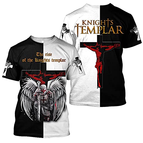 BBYOUTH Jesus T-Shirt Für Herren Und Frauen, Sommer Hipster Ritter Templar Tattoo 3D Bedruckt Lässig Kurzarm 7 Muster,Knights Templar,7XL von BBYOUTH