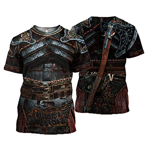 BBYOUTH Männer Armor T-Shirt 3D-Druckmittel-Mittelalterliche Ritter-Logo Retro Kurzarm Unisex Casual Tops,Battleax,7XL von BBYOUTH