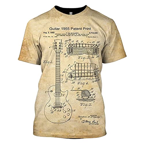 BBYOUTH Musik T-Shirts Für Männer Vintage Gitarre 1955 Hip Hop Sänger 3D Print Lustige Harajuku Musical Piano Kurzarm Konzert Streetwear,Guitar 1955,XL von BBYOUTH