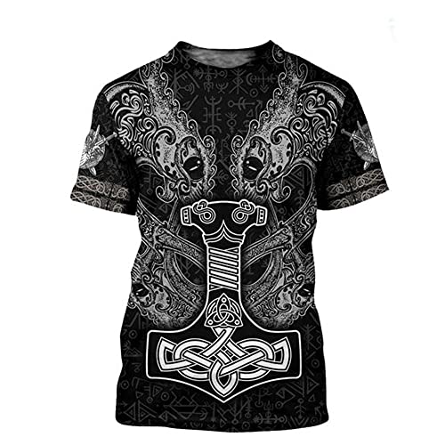 BBYOUTH Norse Mythology T-Shirt Für Männer Roman 3D-Tuff-Viking Tattoo 2021 Sommer Kurzarm (US-Größe),Thor Hammer,4XL von BBYOUTH