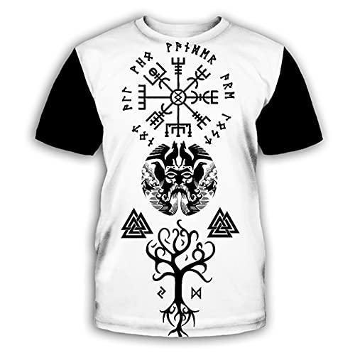 BBYOUTH Norse Mythology T-Shirt Für Männer Roman 3D-Tuff-Viking Tattoo 2021 Sommer Kurzarm (US-Größe),Vegvisir Yggdrasil,XXL von BBYOUTH