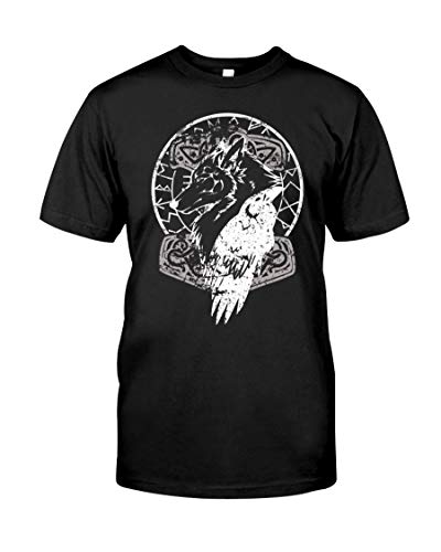 BBYOUTH Odins Raben T-Shirt Wikinger Kostüm Ragnar Baumwolle Klassische Männer Kurzarm Nordische Geschenke,Wolf Crow,4XL von BBYOUTH