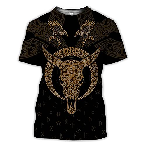 BBYOUTH Wikinger Mythos Gott Odin Stärke T-Shirt Für Frauen Und Herren Sommer Kurzarm (US-Größe),Hugin&Munin,4XL von BBYOUTH