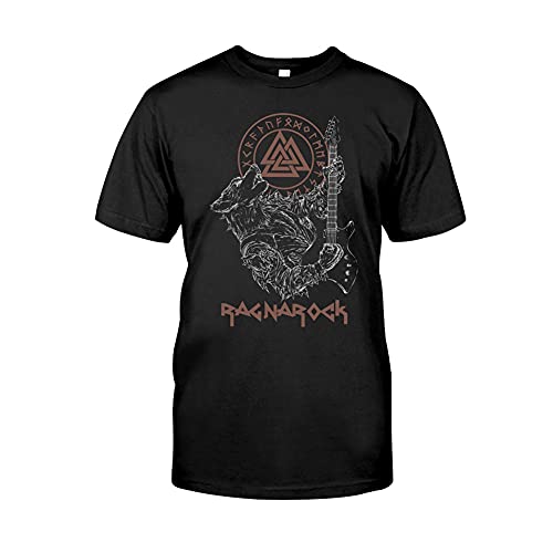 BBYOUTH Wikinger T-Shirt Hemden Baumwolle Klassischen Schwarzen Odin Mythos Gedruckt 25 Graffiti Kurzarm Für Mens Norse Geschenk (USA Größe),Wolf Fenrir ragnarock,XL von BBYOUTH