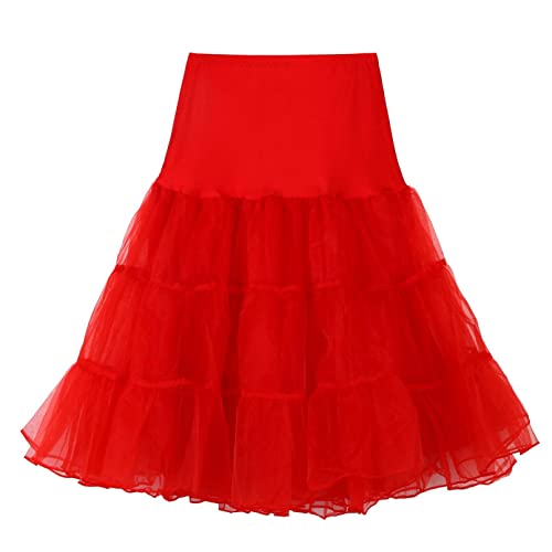 BBring Damen Mini Rock, Frauen Kurz Retro Petticoat Reifrock Faltenrock Tutu Tanzrock Unterrock (XL, Rot) von BBring