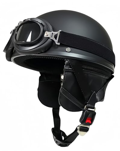 Retro-Motorradhelm, Moped-Helm mit Schutzbrille, Motorrad, Helikopter, Erwachsener, Street-Cruiser-Helm, Retro-Jet-Helm, ECE/DOT-Zulassung D,S55-56CM von BDBRHFG