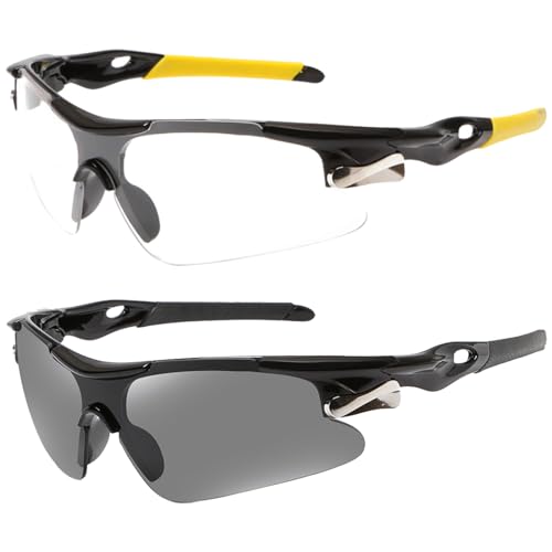 BDSHUNBF 2 Stück Sport Sonnenbrille Sportbrille, Fahrradbrille Winddicht, Schnelle Brille, Schnelle Brille Rave, Radfahrer Brille für Herren Damen UV400 Schutz für Outdooraktivitäten Radfahren Laufen von BDSHUNBF