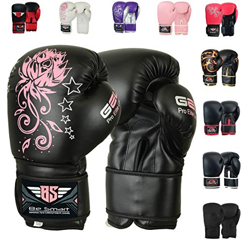 Auth. Damen Rosa Gel Boxhandschuhe Bag Damen Gym Kick Pads MMA Handschuhe Muay Thai UK schwarz schwarz 6 Oz von BE SMART