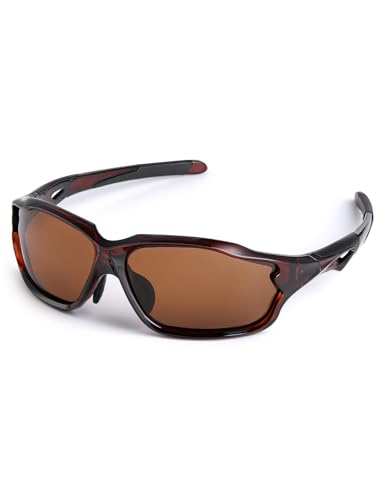 Polarisierte Sonnenbrille Radbrille für Herren und Damen UV400 Schutz Fahrradbrille Sportbrille für Radfahren Angeln Golf und Beachvolleyball (GlossyBrown) von BEACOOL