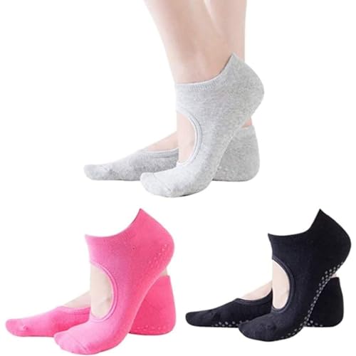 BEAHING 3 Paar Yoga Barre Socken, Frauen ohne Slip Griffe Baumwollsocken für Barre, Ballett, Tanz, Barfuß -Training, von BEAHING