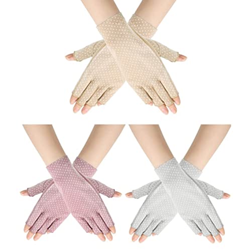 Fingerlose Handschuhe UV-Schutz nicht rutschfeste Sommerfahrhandschuhe für Frauen Mädchen halbe Fingerhandschuhe Sonnenschutz UV-Schutz Baumwollhandschuhe, Sonnenschutz uv resistente Baumwollhandschu von BEAHING