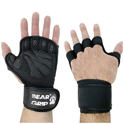 BEAR GRIP - Offene Trainingshandschuhe mit extra Handflächenschutz für Crossfit, Bodybuilding, Calisthenics, Powerlifting (schwarz, L) von BEAR GRIP