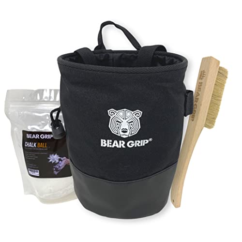 BEAR GRIP Premium Chalk Bag Bundle Pack für Klettern mit Taillengürtel Kreideball und Bürste (schwarz) von BEAR GRIP