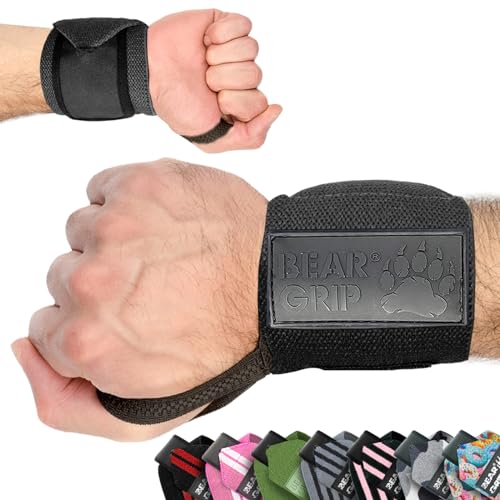 BEAR GRIP - Handgelenkstütz-Bänder für das Gewichtheben, (Im Paar Verkauft) (Schwarz Aus) von BEAR GRIP