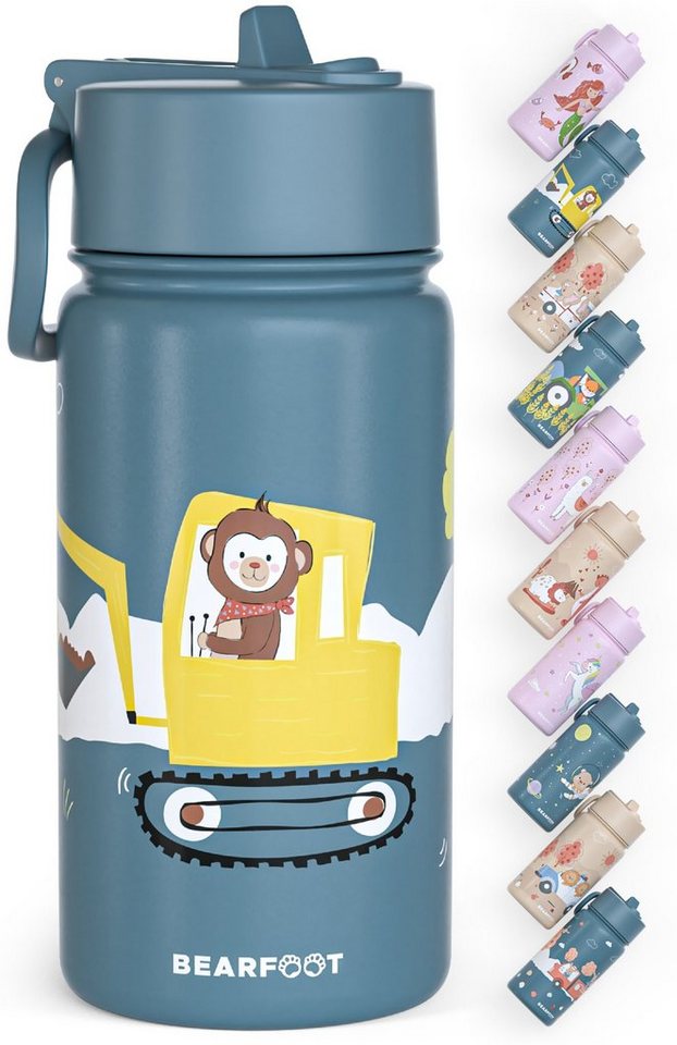 BEARFOOT Trinkflasche Thermo Kinder Trinkflasche Edelstahl - Bagger, Thermosflasche, auslaufsicher, Edelstahl, Kinderflasche, BPA-frei von BEARFOOT