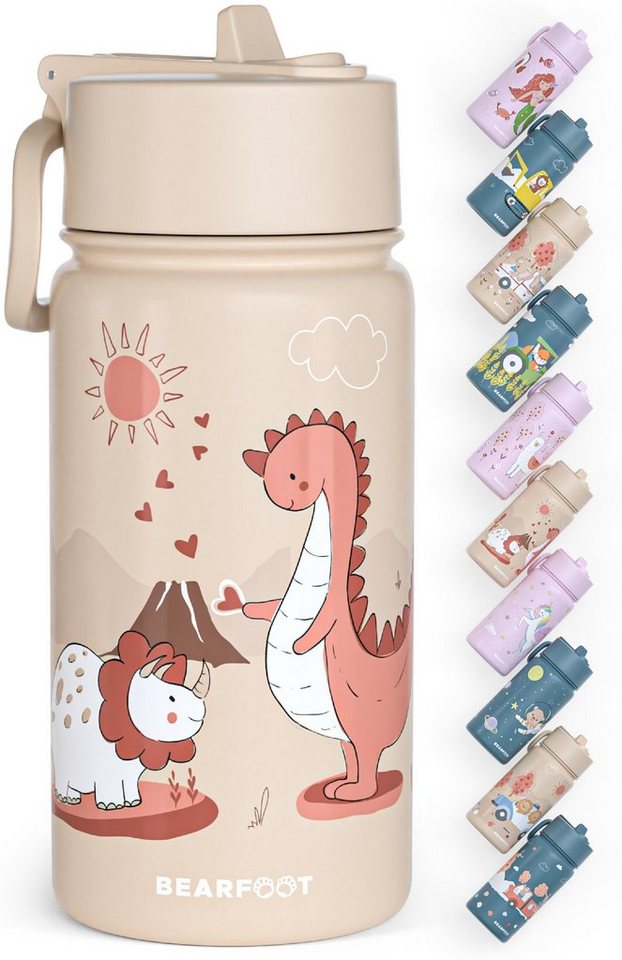 BEARFOOT Trinkflasche Thermo Kinder Trinkflasche Edelstahl - Dinos braun, Thermosflasche, auslaufsicher, Edelstahl, Kinderflasche, BPA-frei von BEARFOOT