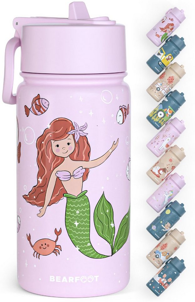 BEARFOOT Trinkflasche Thermo Kinder Trinkflasche Edelstahl - Meerjungfrau lila, Thermosflasche, auslaufsicher, Edelstahl, Kinderflasche, BPA-frei von BEARFOOT