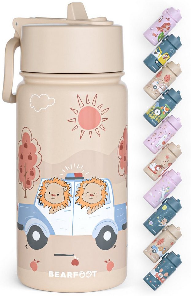 BEARFOOT Trinkflasche Thermo Kinder Trinkflasche Edelstahl - Polizei braun, Thermosflasche, auslaufsicher, Edelstahl, Kinderflasche, BPA-frei von BEARFOOT