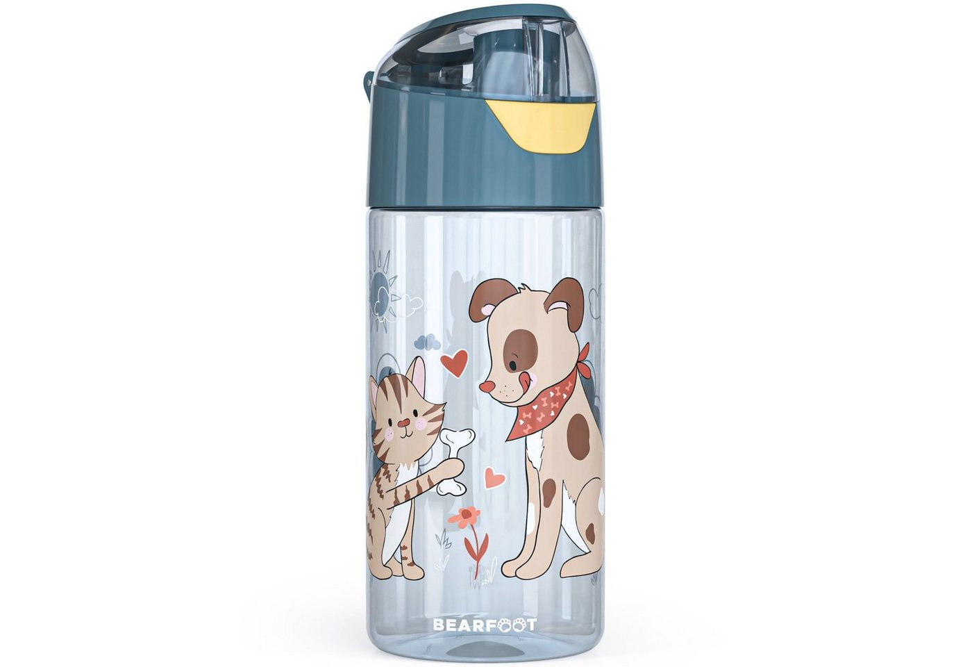 BEARFOOT Trinkflasche Trinkflasche Kinder leichte Wasserflasche - Hund & Katze blau von BEARFOOT