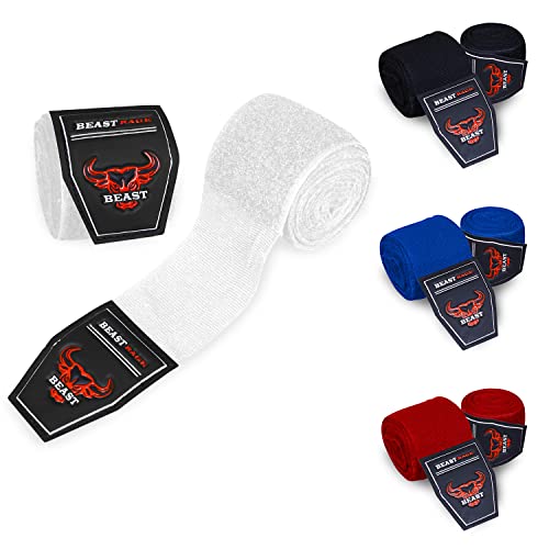 BEAST RAGE Box-Handbandagen,2,5/4,5 Meter, Kampfsport-Bandagen, Innenhandschuhe, Handgelenkstützgurte,Schlagen unter den Handknöcheln,schwere elastische Trainingstasche (Weiß, 2.5 M) von BEAST RAGE