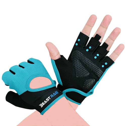 BEAST RAGE Fitness-Handschuhe, atmungsaktiv, für Männer und Frauen, Gewichtheben, Bodybuilding, Fitnessstudio, Training, rutschfest, Crossfit, Krafttraining, Radfahren (Aqua, M) von BEAST RAGE