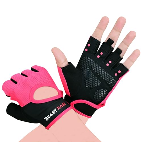 BEAST RAGE Fitness-Handschuhe, atmungsaktiv, für Männer und Frauen, Gewichtheben, Bodybuilding, Fitnessstudio, Training, rutschfest, Crossfit, Krafttraining, Radfahren (PINK, L) von BEAST RAGE