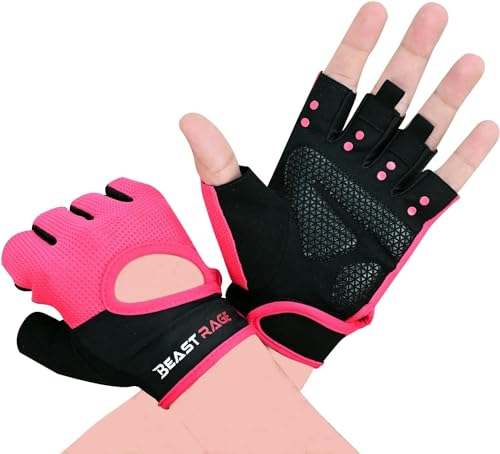 BEAST RAGE Fitness-Handschuhe, atmungsaktiv, für Männer und Frauen, Gewichtheben, Bodybuilding, Fitnessstudio, Training, rutschfest, Crossfit, Krafttraining, Radfahren (PINK, XL) von BEAST RAGE