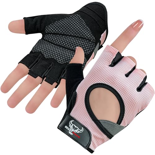 BEAST RAGE Gewichtheberhandschuhe für Männer und Frauen, Gym Handschuhe für Crossfit.Atmungsaktiv,rutschfest Silikon gepolsterte Handfläche Schutz Trainingshandschuhe für Gewichtheben (PINK, S) von BEAST RAGE