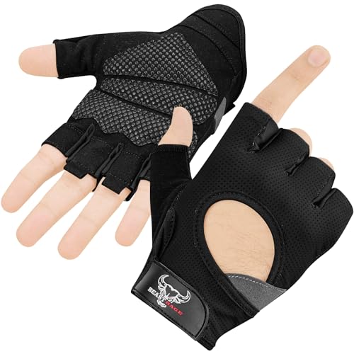 BEAST RAGE Gewichtheberhandschuhe für Männer und Frauen, Gym Handschuhe für Crossfit.Atmungsaktiv,rutschfest Silikon gepolsterte Handfläche Schutz Trainingshandschuhe für Gewichtheben (SCHWARZ, XS) von BEAST RAGE