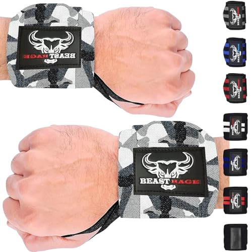 BEAST RAGE Handgelenk Bandagen (Gym Wrist Wraps) Kraftsport Handgelenkstütze Gelenkbandage Schlaufen Krafttraining Workouts Übungen (Camouflage) von BEAST RAGE