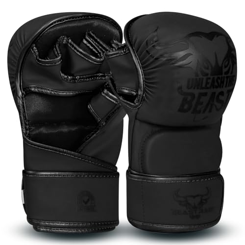 BEAST RAGE MMA-Handschuhe für Herren und Damen, verstellbare Handgelenkstütze, offene Handfläche, Kampfsport-Handschuhe, Grappling, Sparring für Muay Thai, Käfigkampf, Taekwondo, Kickboxen, von BEAST RAGE