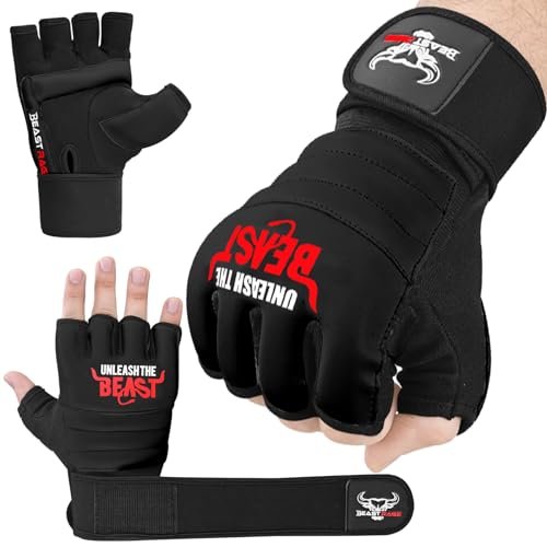 BEAST RAGE Punch Bag Taekwondo Karate Mitts Handschuhe für Männer und Frauen,Half Finger MMA Kickboxing Sparring Martial Arts Boxing Training Gloves - Training Light Workouts (Schwarz, XL) von BEAST RAGE