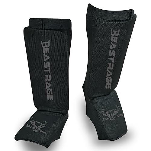 BEAST RAGE Schienbeinschoner für Muay Thai, Kickboxen, MMA, Taekwondo, Boxen, Kampfsport, elastische Socke, gepolsterte Beinschoner, Spannschutz, Schienbeinschoner, Sparring-Training, Karate BJJ (L, von BEAST RAGE